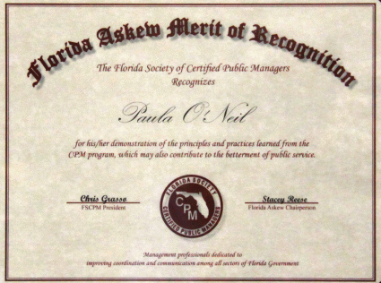 Florida Askew Merit of Recognition