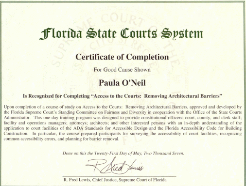 Florida State Courts System Certificate of Completion for Good Cause Shown
